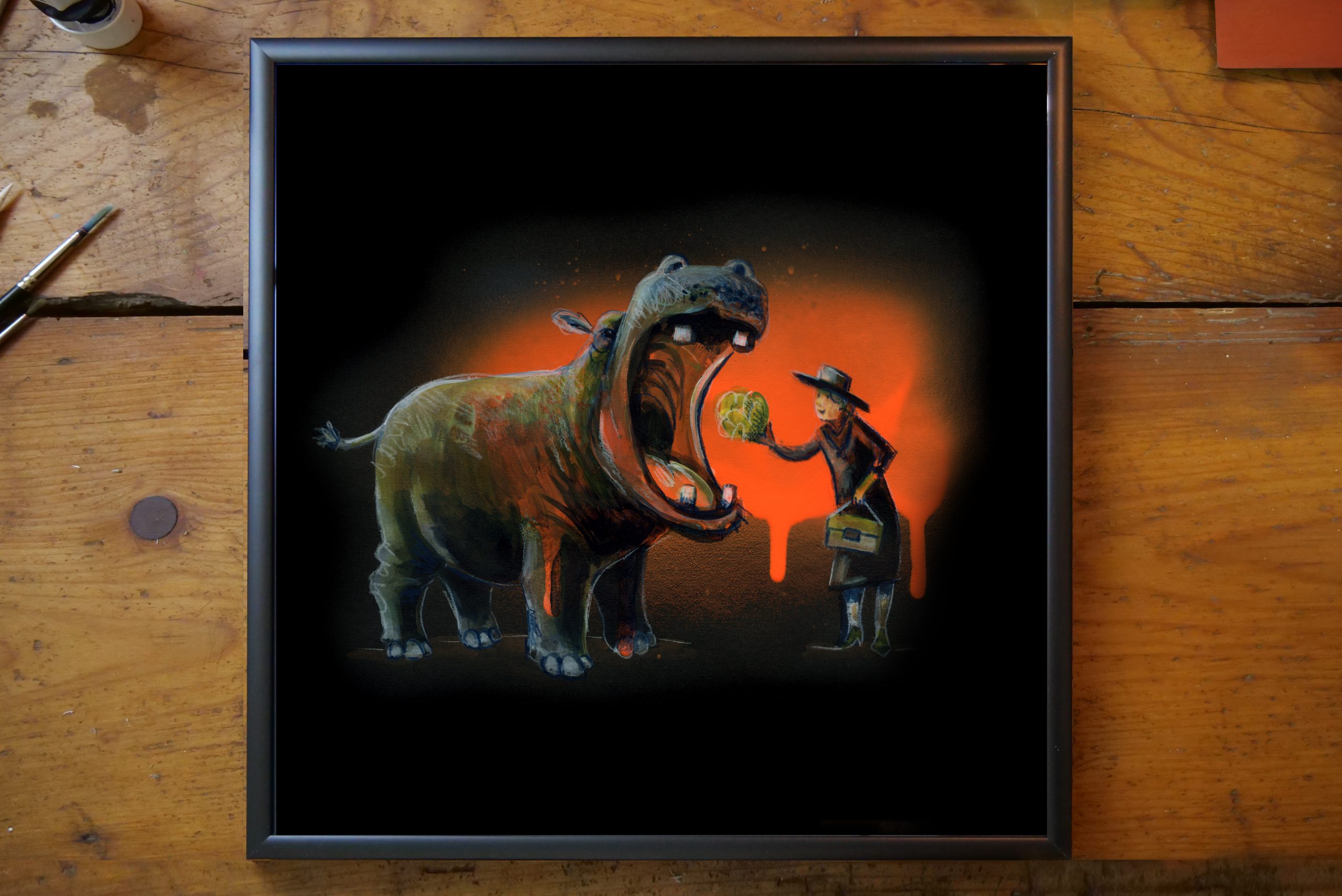 Fancy old lady feeding a hippo