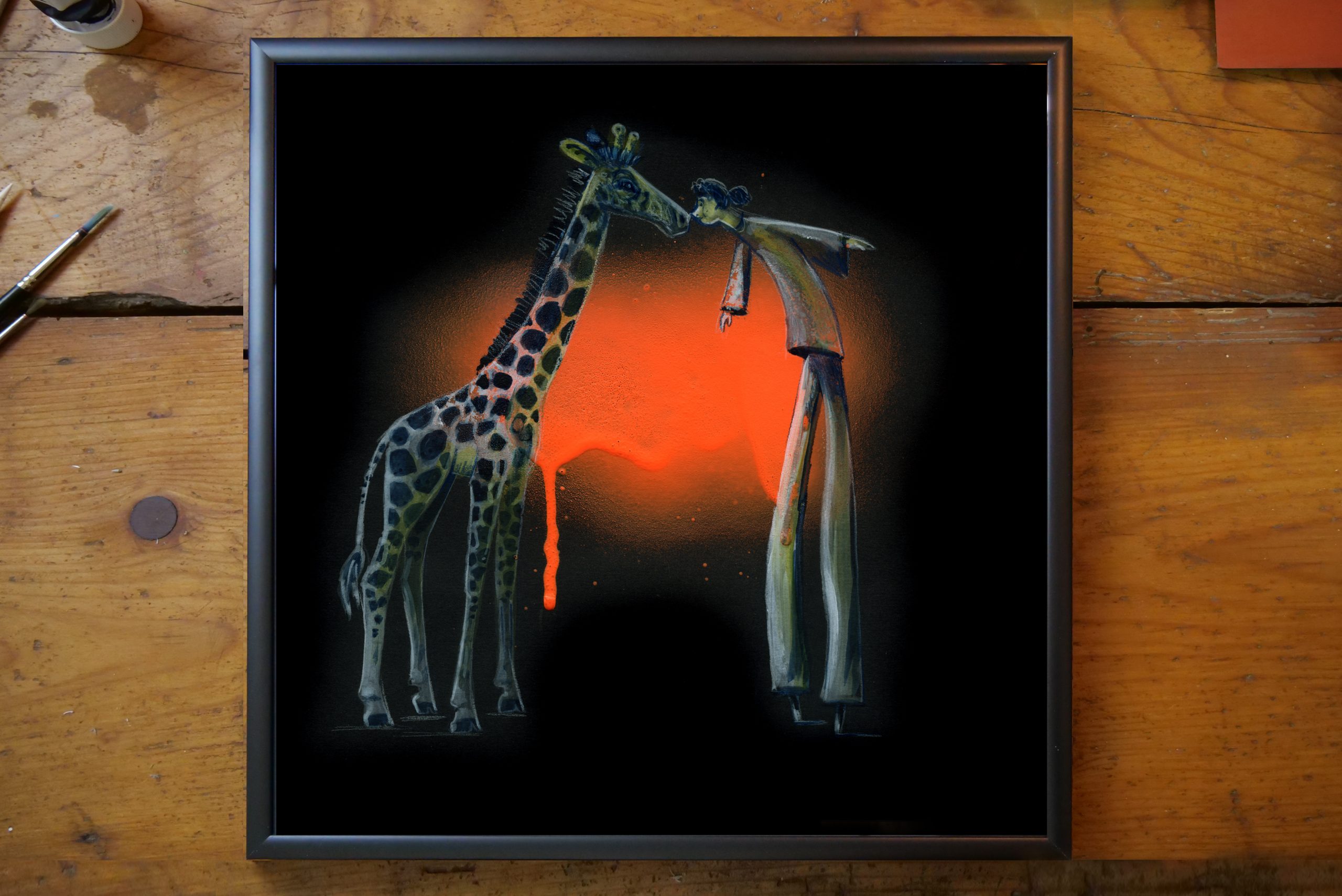 Bild eines Mädchens mit einer Giraffe